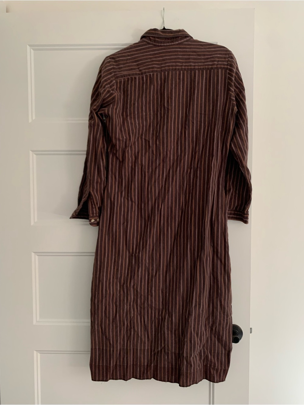 Eddie Bauer Brown Striped Button-Front Long Shirt Dress Size Medium Cotton - Picture 6 of 6
